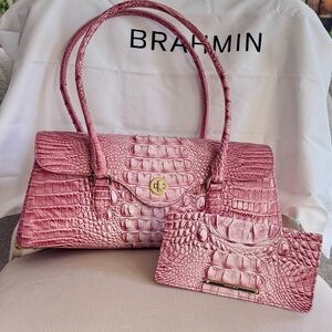 GORGEOUS Brahmin BELIEVE DAYAN Satchel Ombre Pink Leather NWT W/ WALLET